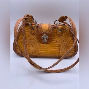 Marc Chantal M C Leather Croc Saddlebag Style Purse